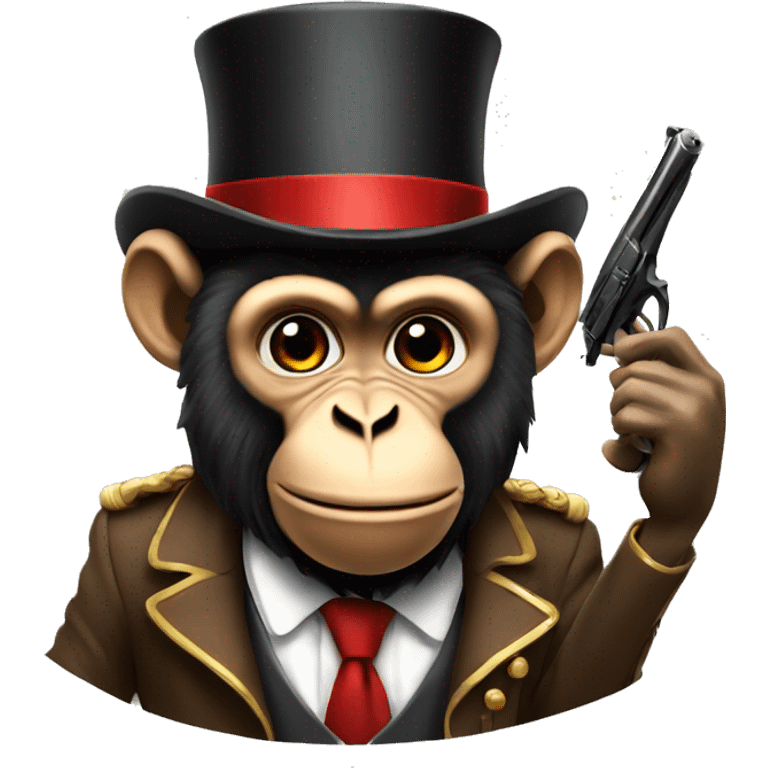 monkey with gun and top hat with s emoji