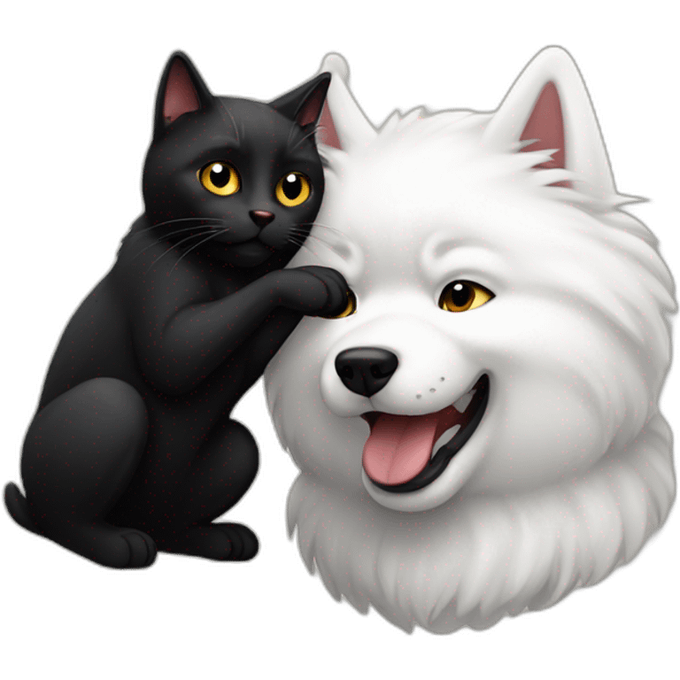 Samoyed fighting black cat emoji