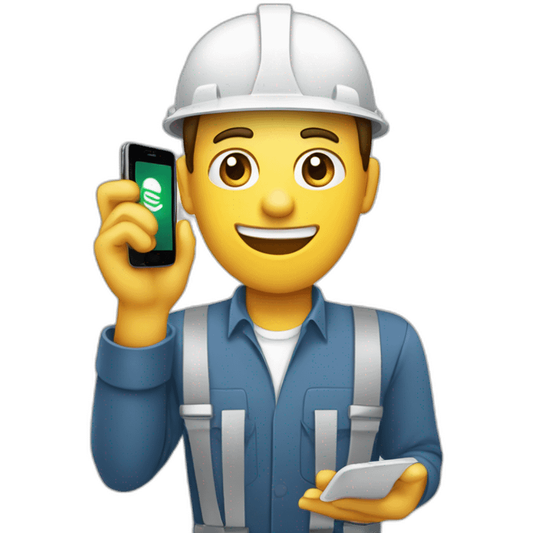 Trabajador blanco con telefono smartphone en la mano  emoji