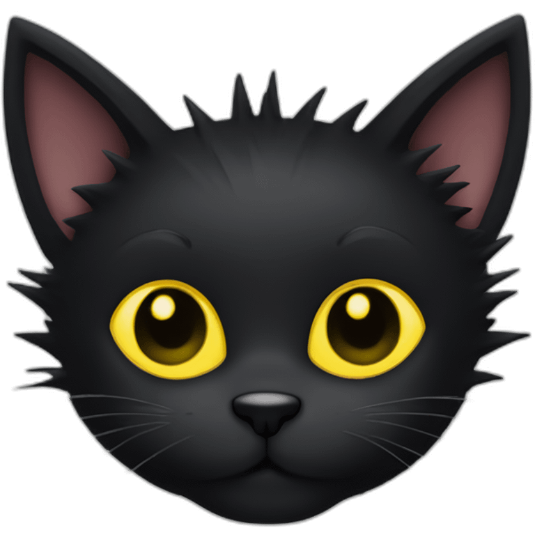 Black cat with spiky fur and big yellow eyes emoji