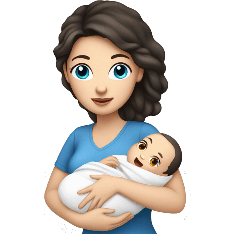 mom holding newborn baby girl with blue eyes white skin dark hair and white skin newborn white girl baby emoji