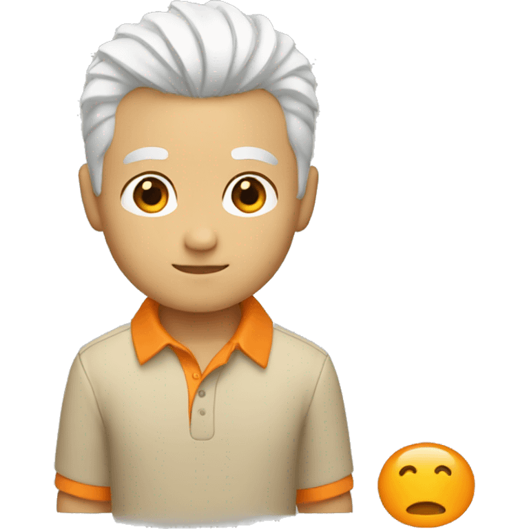 boy with white hair and beige skin and orange polo emoji