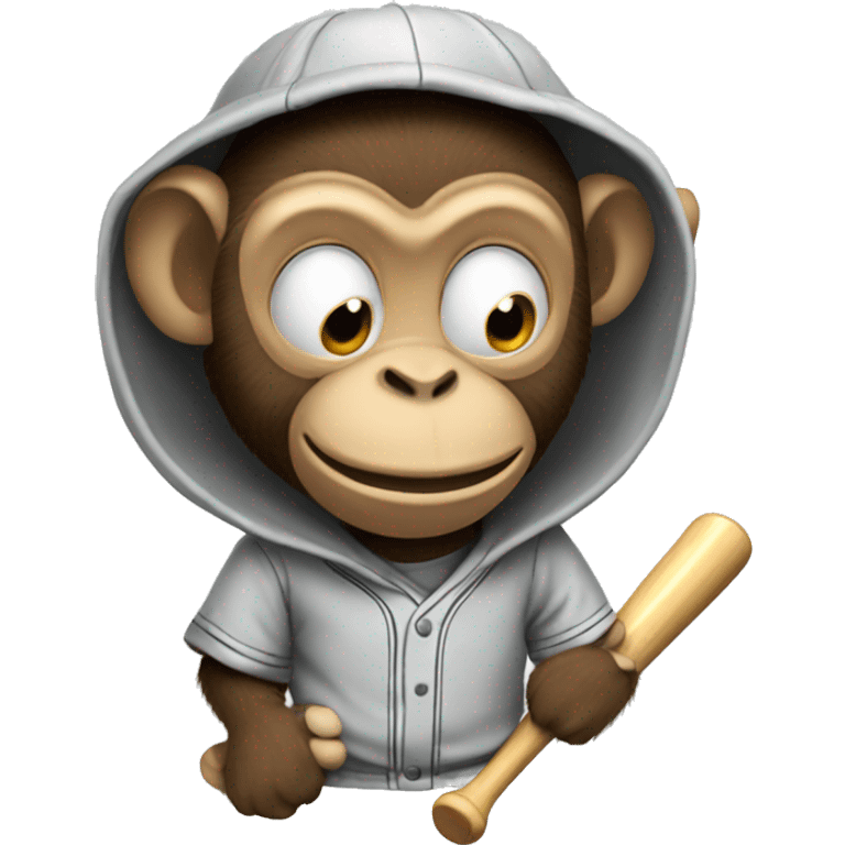 Monkey wearing a hoodie playing baseball emoji