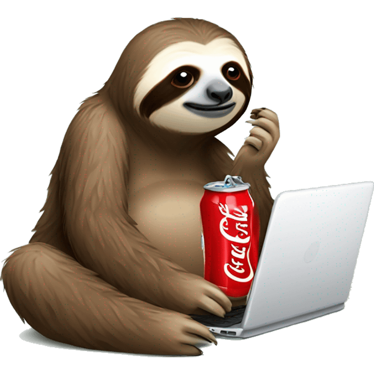 tired sloth with coca cola can and laptop emoji