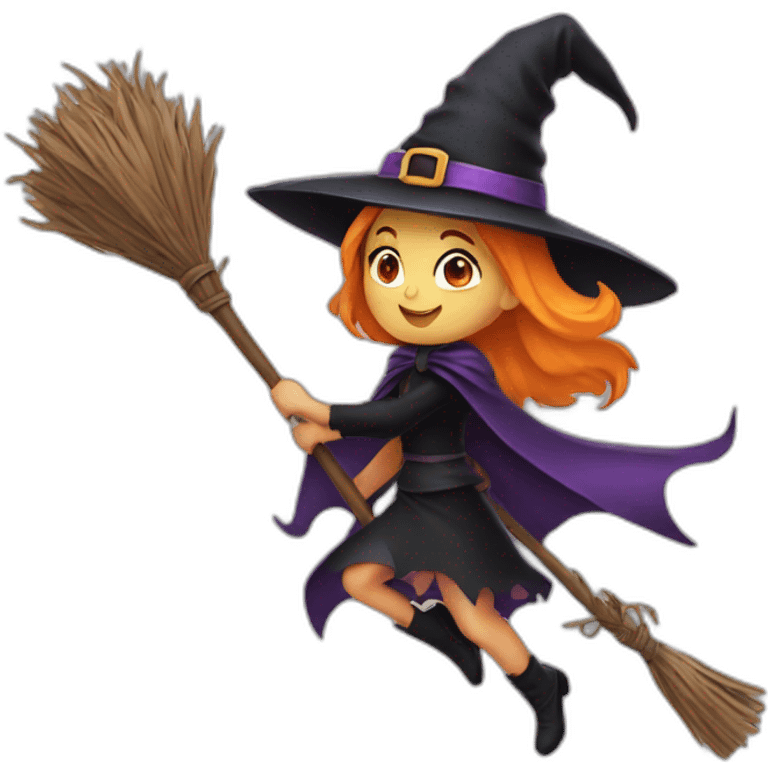 halloween young witch on a broom emoji