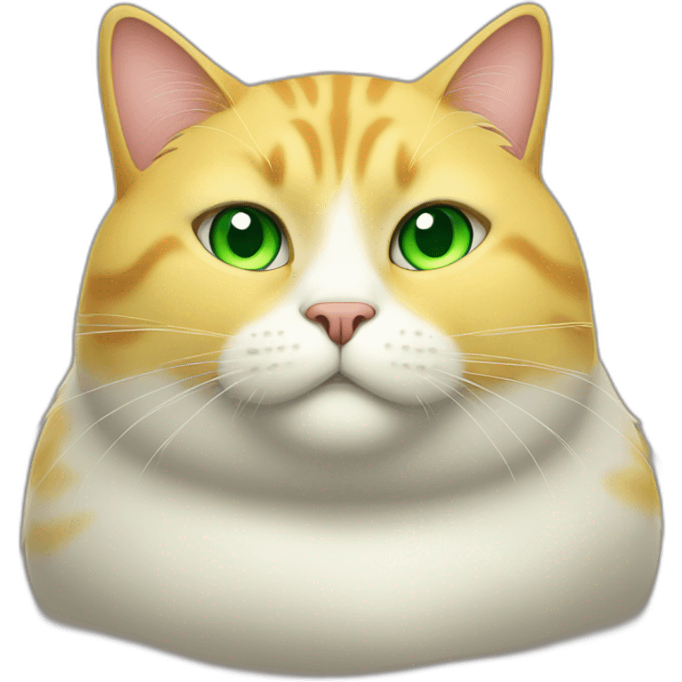 yellow fat cat with white belly and green eyes emoji