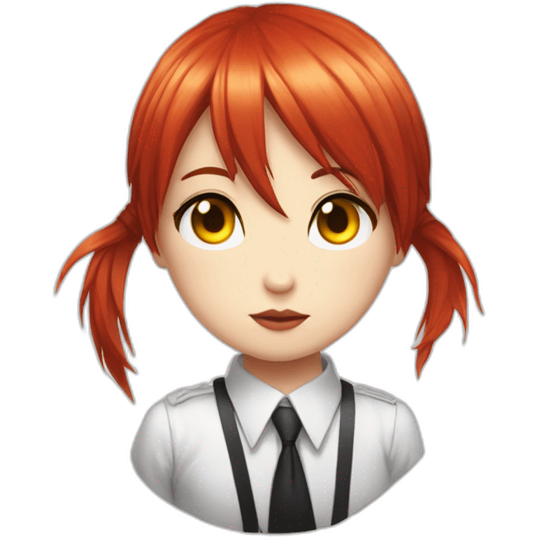 (gril) makima from the manga chainsawman with red hair fringe, yellow eyes with a circle inside and a white shirt and black tie emoji