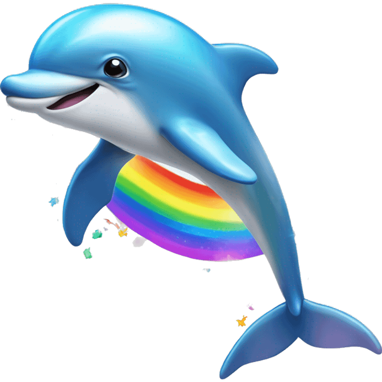 dolphin jumping out of the water with lights of rainbows bright colors and sparkles emoji