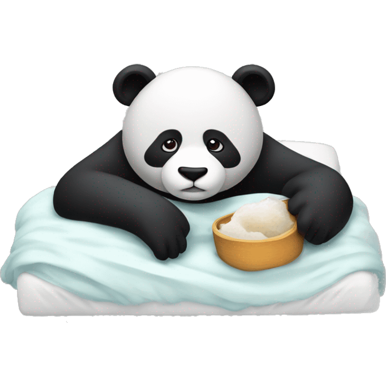 Ill Panda with fever laying in bed emoji