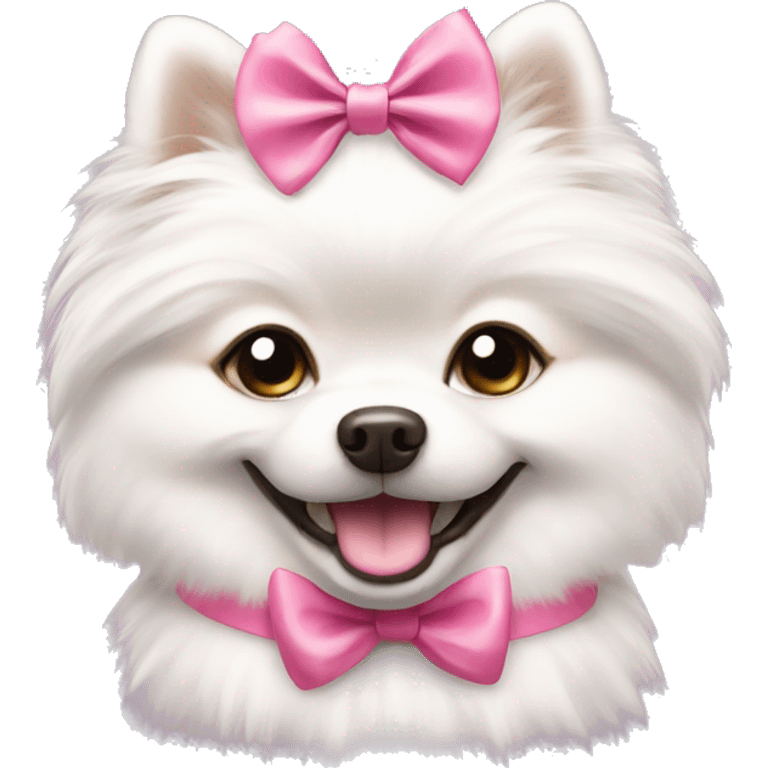 white pomeranian using pink bow smiling  emoji