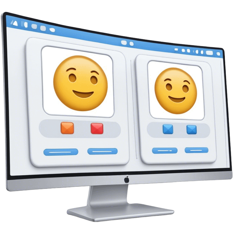 Create an emoji for UX/UI design. Show two large curved monitors side by side, displaying wireframe sketches or design mockups with interface elements like buttons, sliders, and icons. Use modern, professional colors. Do not include any emojis or smiley faces. Make the background transparent. emoji