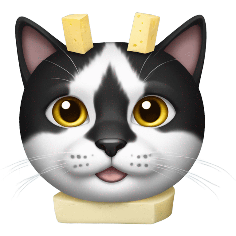 A black and white cat with butter on its head emoji