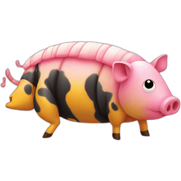 Pink pig armadillo cow centipede insect with yellow and black spots gradient mottled emoji