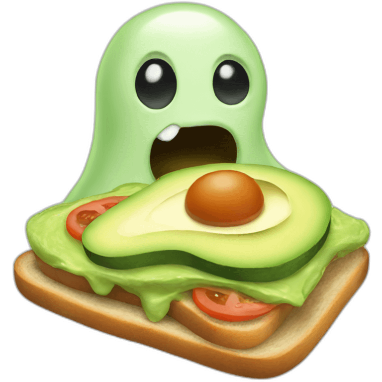 a friendly ghost eating avocado toast emoji