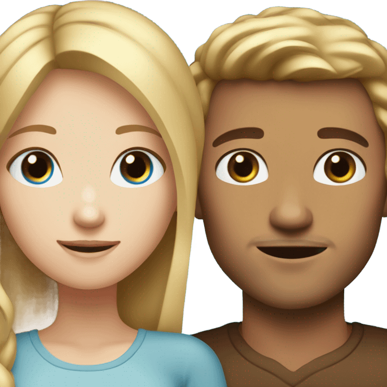 A blonde haired girl with her brown haired boyfriend. They both have blue eyes  emoji