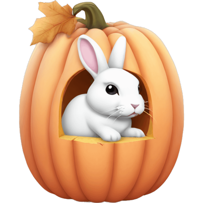 autumn cozy white rabbit in light pink pumpkin  emoji