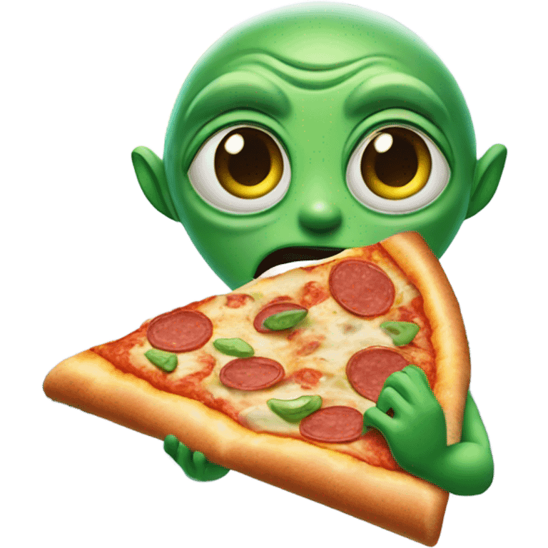 Alien sliding on mountain holding pizza emoji