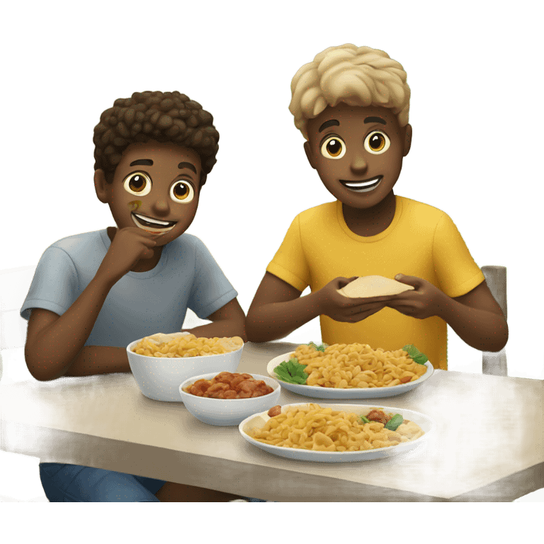 boys enjoying food outdoors emoji