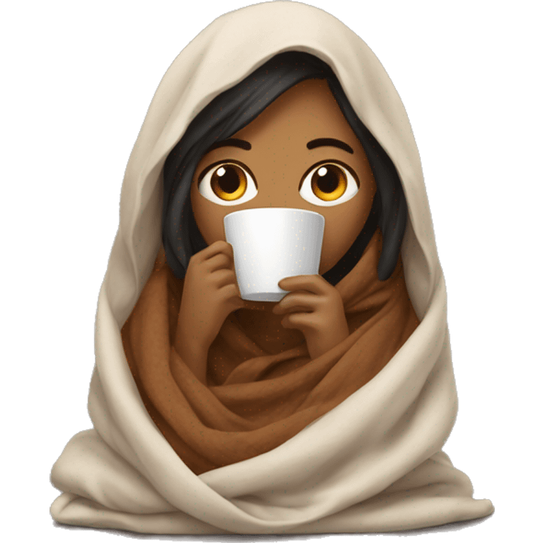 girl inside a blanket sipping coffee eyes closed emoji