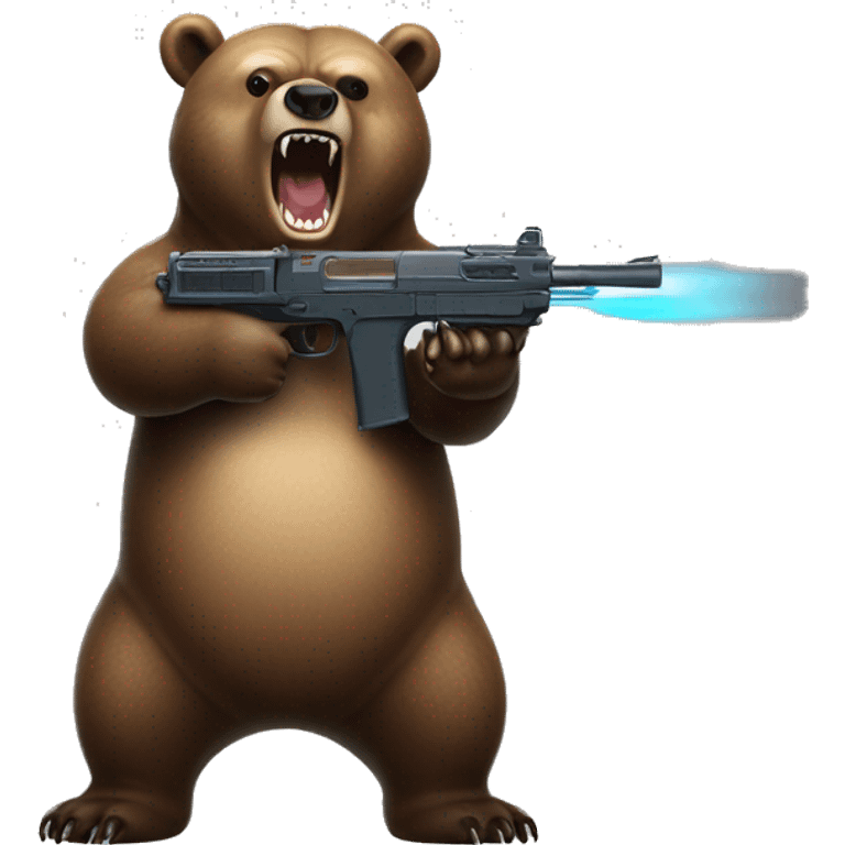 Grizzly bear shooting a laser gun that is shaped like a shark  emoji