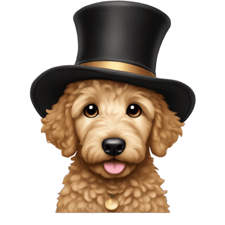 Baby golden doodle with a top hat on emoji