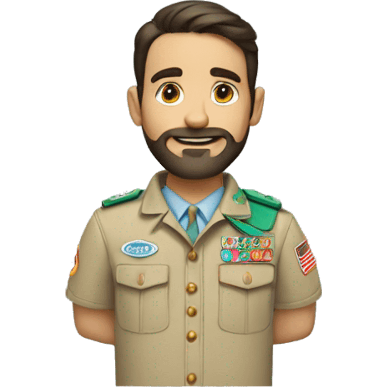 White man with dark hair, a three days beard, in light blue boy scout uniform emoji