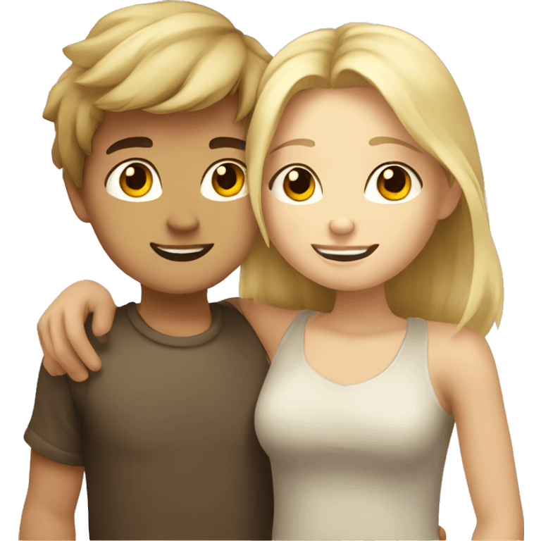 Brown hair boy and blonde Girl hugging  emoji