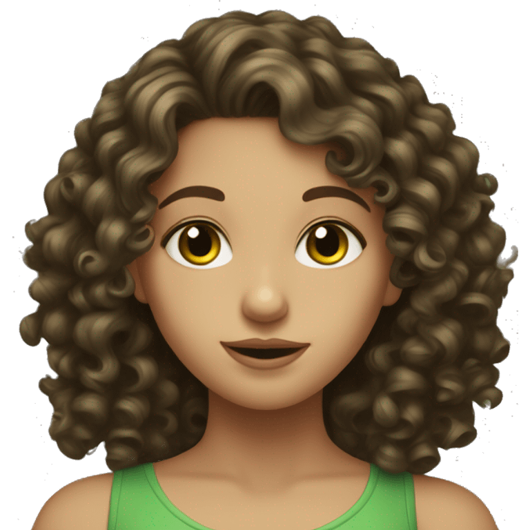 Brunette girl curly hair with green cheek conjure  emoji