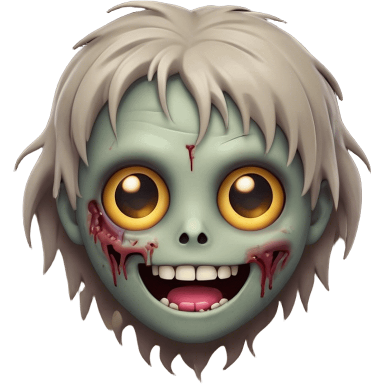 Cinematic Cute Zombie Portrait Emoji, with a delightfully quirky, slightly disheveled face in muted ashen hues, featuring quirky bright eyes and a playful, stitched-together smile, simplified yet irresistibly charming, highly detailed with a soft glowing outline that captures the adorable, offbeat spirit of a zombie who’s more cute than creepy! emoji