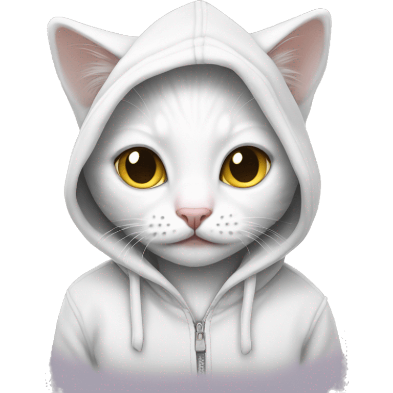 White kitten wearing hoodie emoji