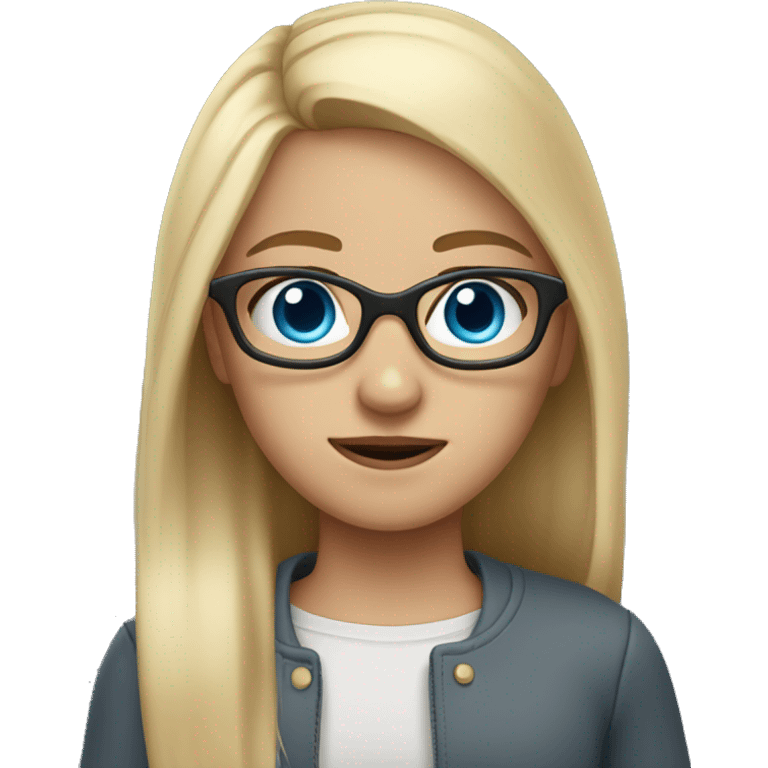 girl with straight blond hair, blue eyes and glasses. And she looks brave emoji