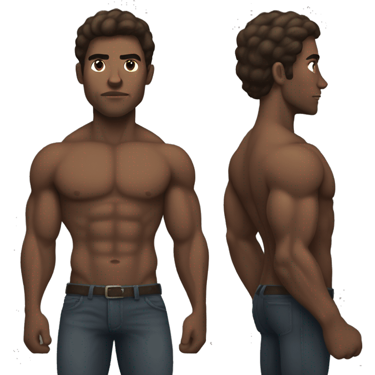 Strong muscular brown man with medium hair emoji