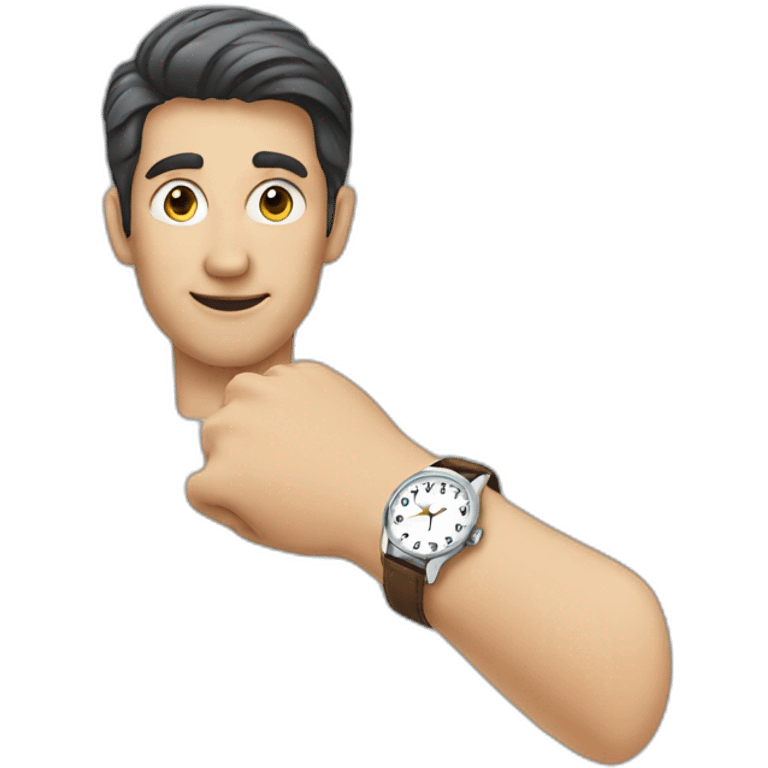 Man pointing at wristwatch emoji