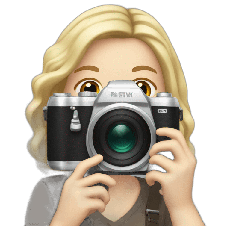 A white girl taking photo with a camera emoji