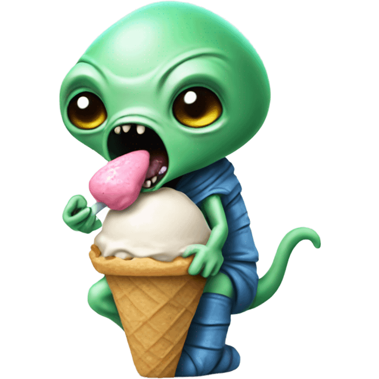 A bad alien eating a ice cream  emoji