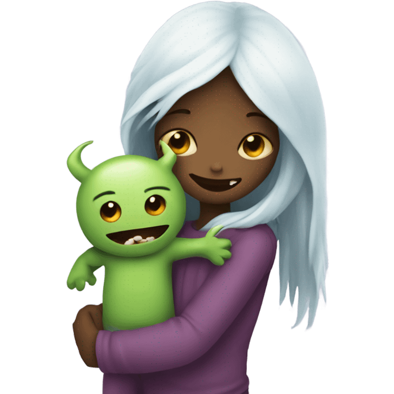 Girl Monster hugging little white boy emoji