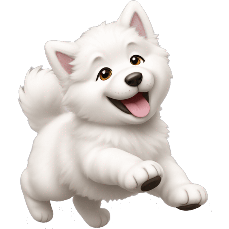 Samoyed puppy, rolling on its back with laughter, with paws in the air. emoji