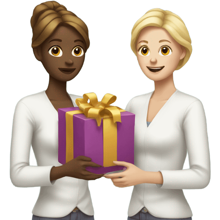 Two white women wrapping presents  emoji