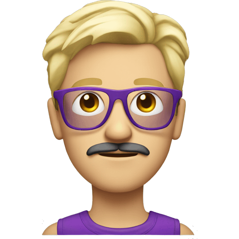 Blond guy with mustache and purple glasses, looking cool emoji