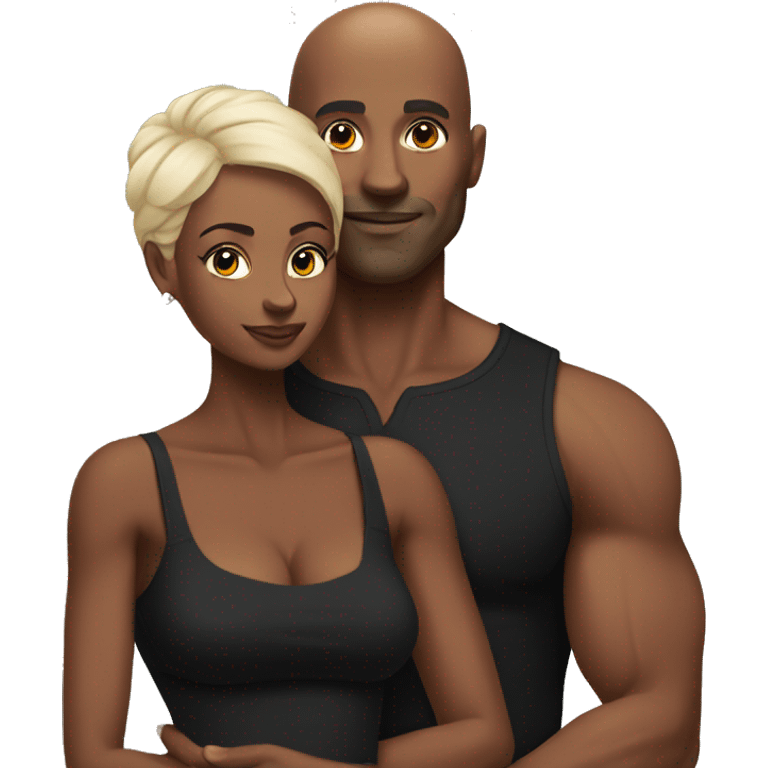 Bald black man muscular with his black wife emoji