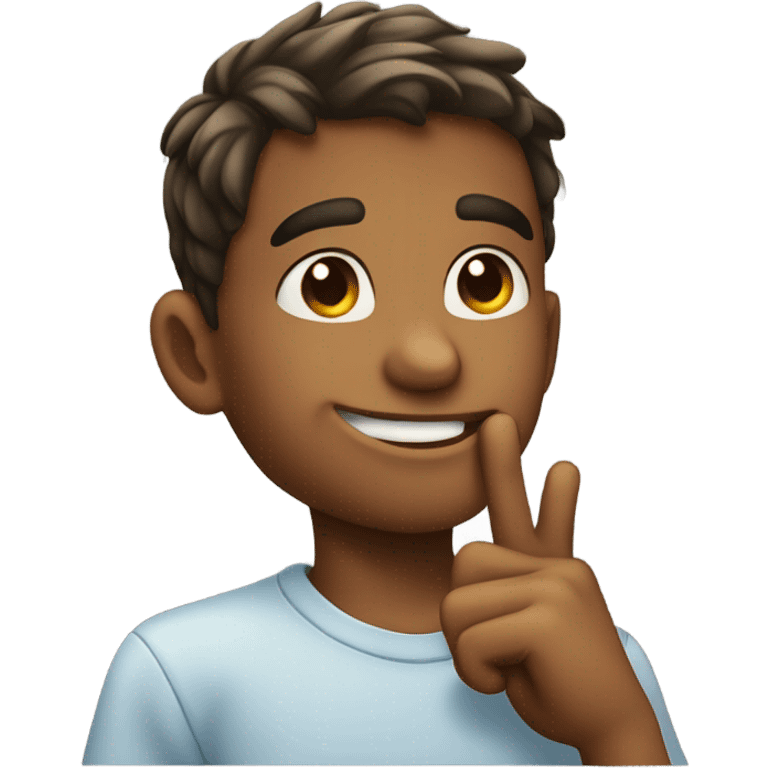 Boy smirking with finger on chin emoji