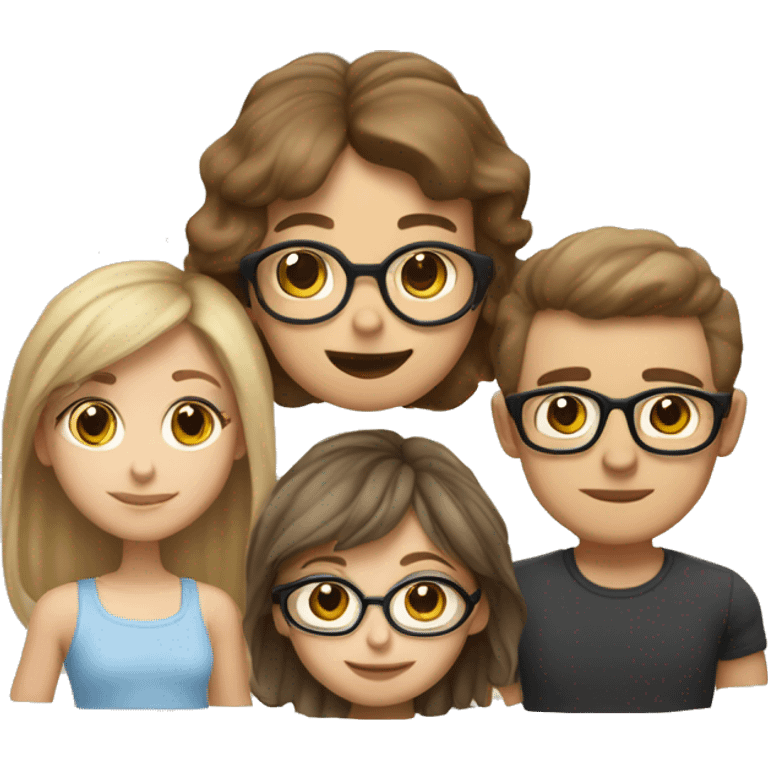 make a mom with dirty blonde hair a dad with glasses and brown hair a older sister with long brown hair and a little sister with light brown hair and bangs emoji