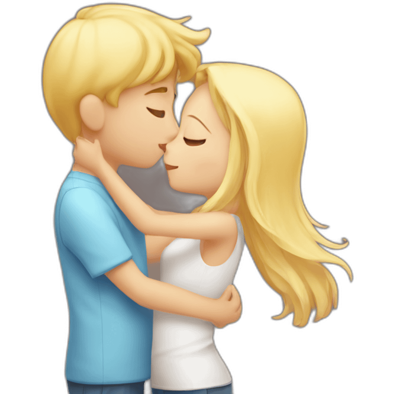 A blond boy who kisses a pretty blonde girl with a heart above their heads  emoji