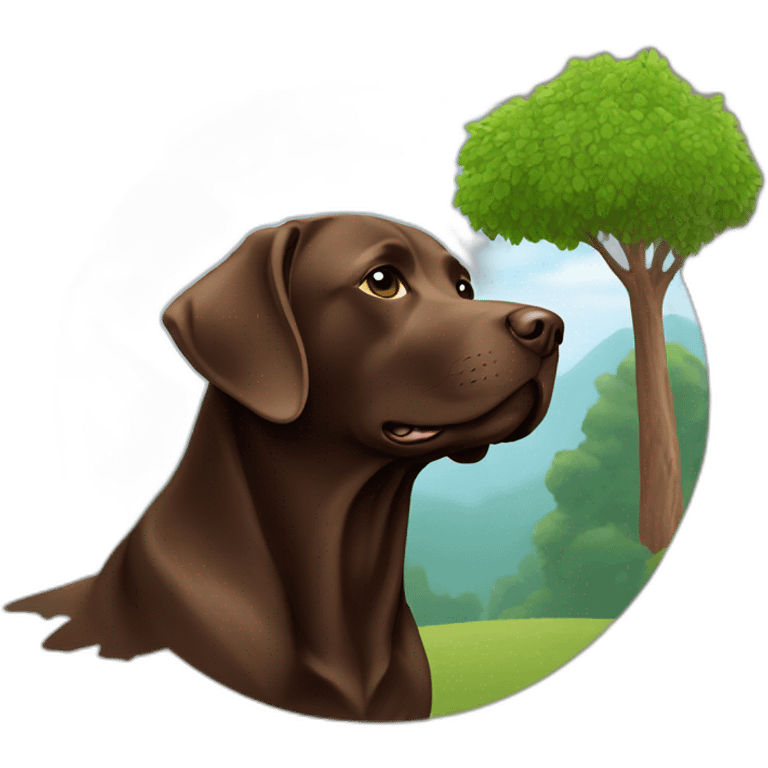 Chocolate labrador with a tree emoji