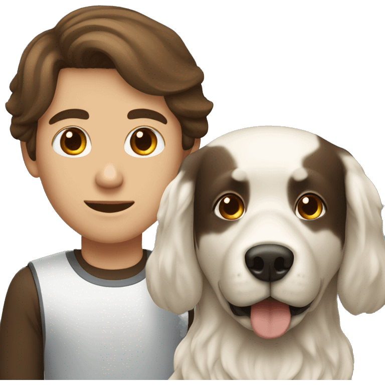 brown hair white man and dark brown long hair woman with a white dog emoji