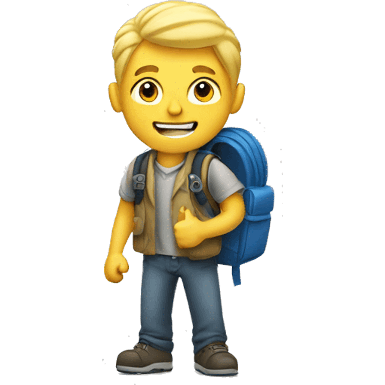 blond man with backpack shows thumbs up emoji