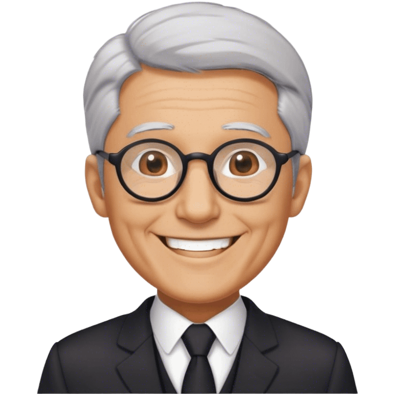 Grey haired Kim il sung grinning while wearing dark mao suit and large glasses emoji