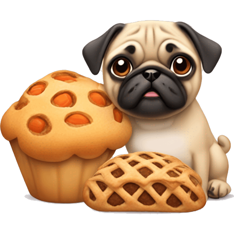 Cartoon apricot pug with pastries emoji