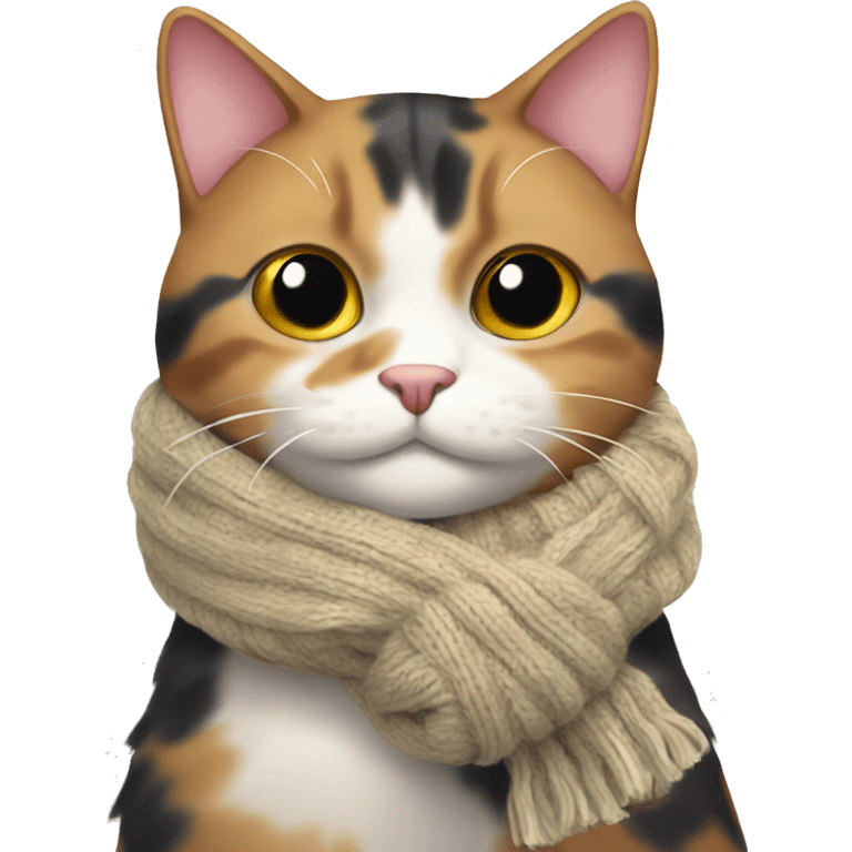 Fat Calico cat wearing a knit scarf emoji