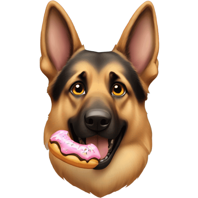 German Shepherd eating a chocolate donut emoji